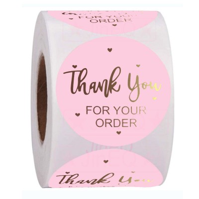 500 Pcs / Roll Round Gold Foil Pink Thank You For Your Order Sticker Roll For Shopping Stickers Decor Labels